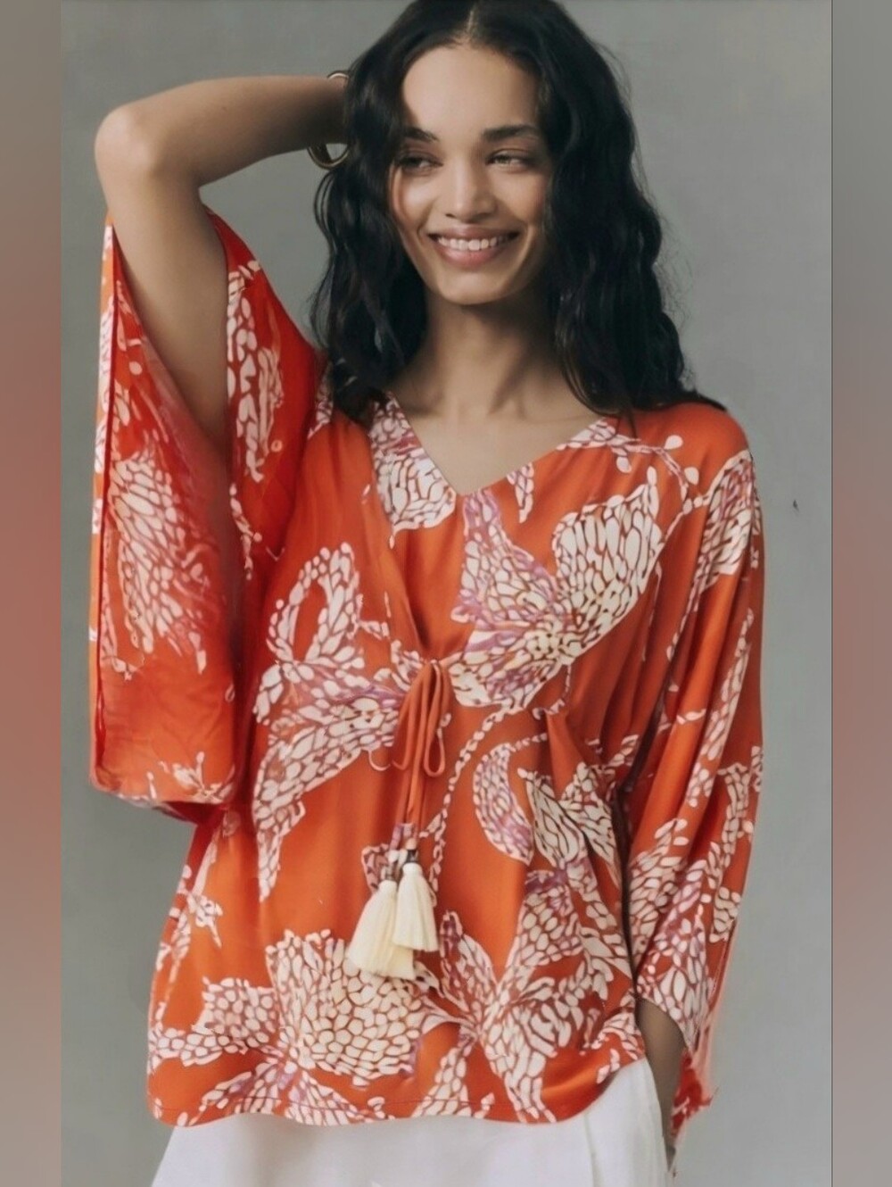 NWT Maurices Orange Floral Flounce Sleeve Peplum Top